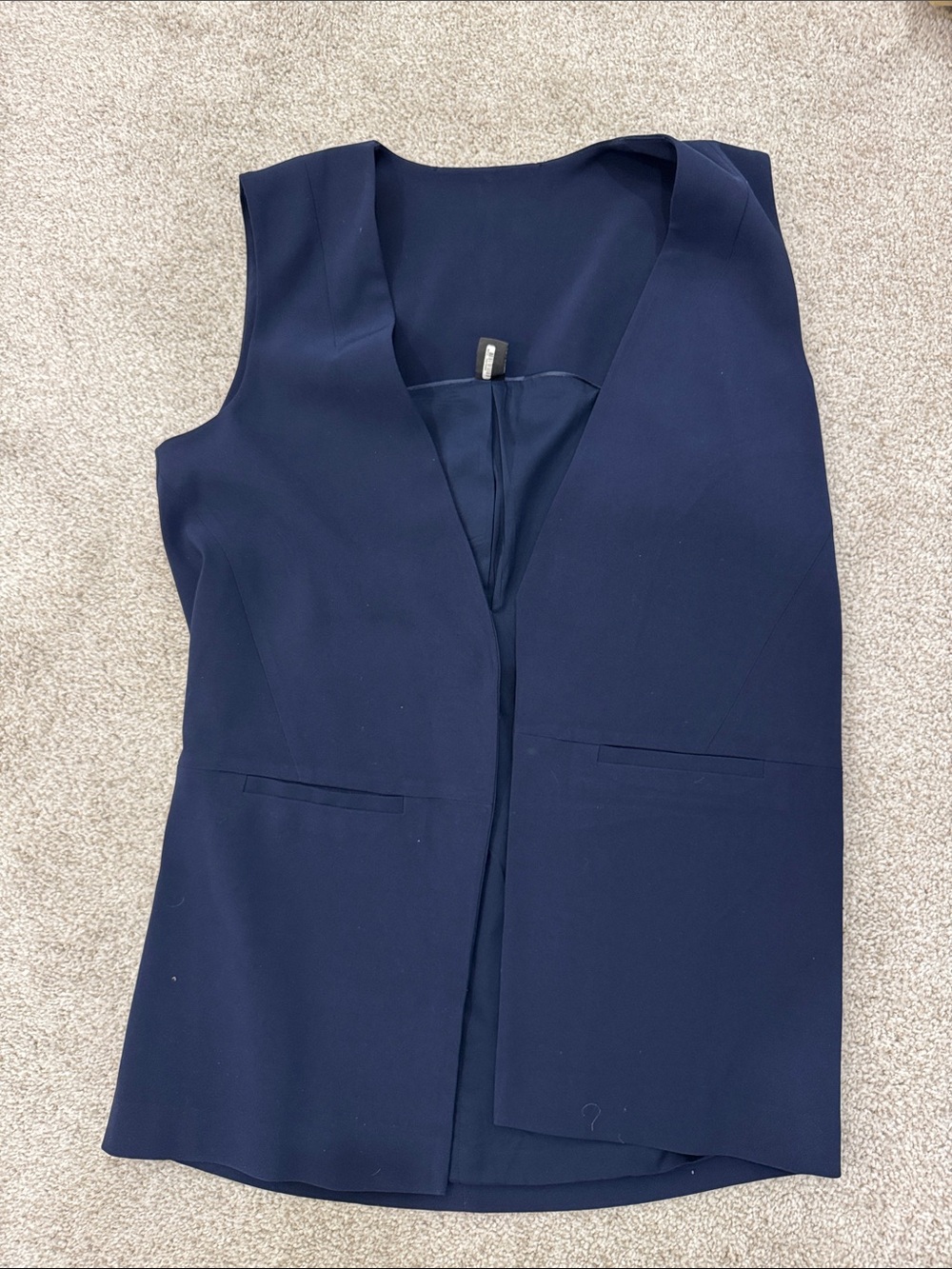 Navy Sleeveless V-Neck Blazer Vest